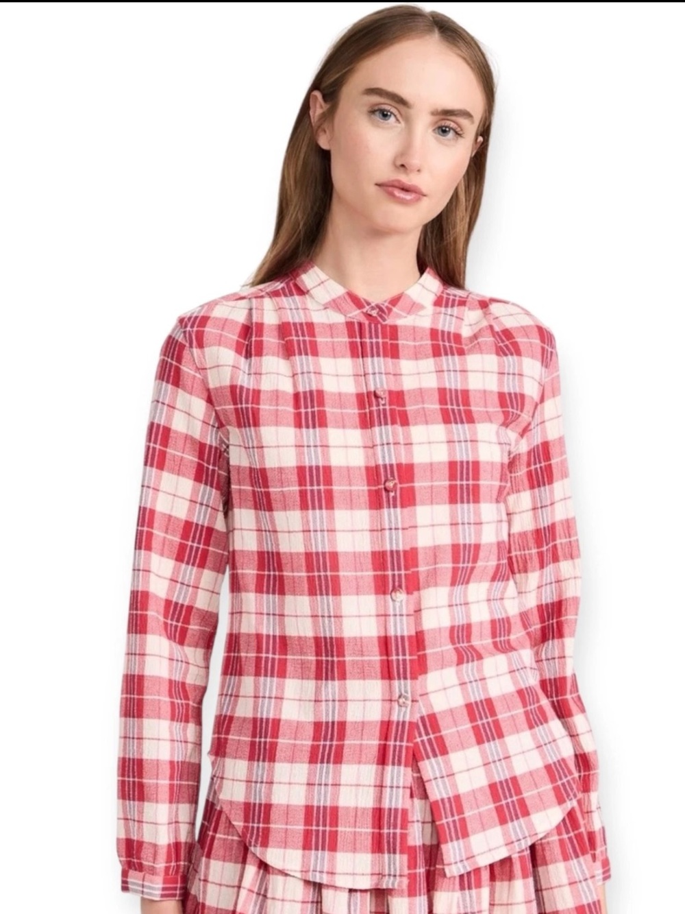 Suzie Kondi Koubi Button Up Plaid Gauze Blouse Size Medium - Picture 1 of 12